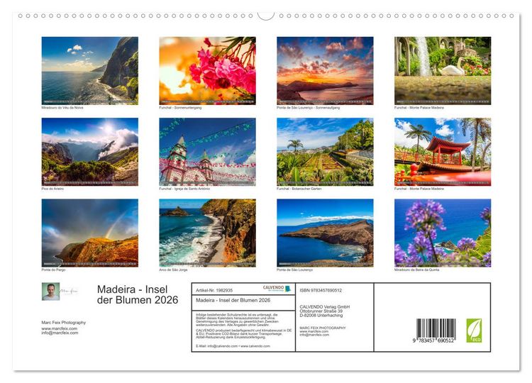Produktbild: Madeira - Insel der Blumen 2026 (hochwertiger Premium Wandkalender 2026 DIN A2 quer), Kunstdruck in Hochglanz