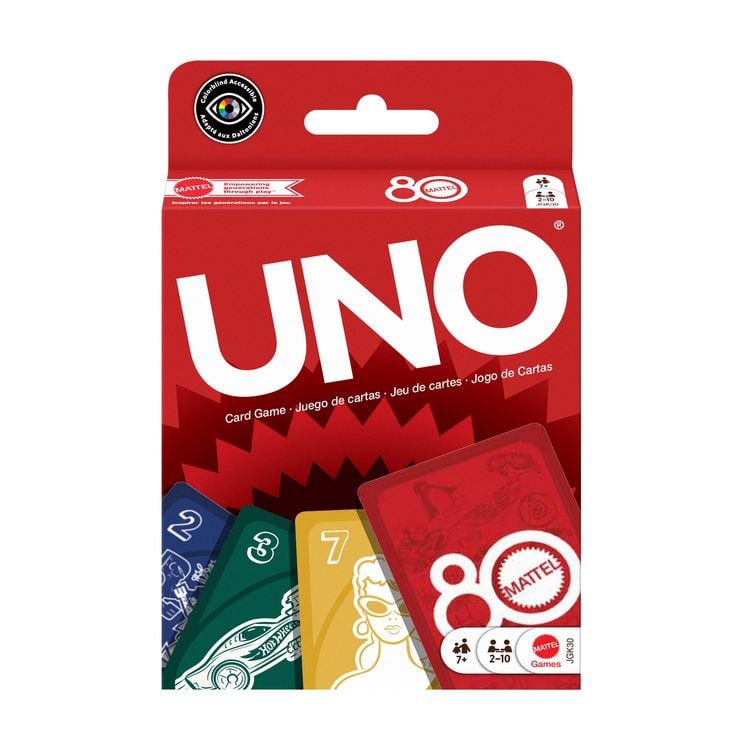 Produktbild: UNO Mattel Kartenspiel f&uuml;r Kinder und Familienabende in rubinroter Sonderedition zum 80. Jubil&auml;um