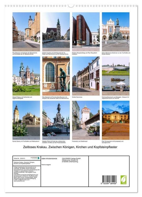 Produktbild: Zeitloses Krakau. Zwischen K&ouml;nigen, Kirchen und Kopfsteinpflaster (hochwertiger Premium Wandkalender 2027 DIN A2 hoch), Kunstdruck in Hochglanz