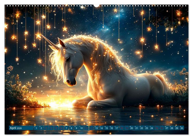 Produktbild: Zwischen Glitzer und Fantasie-Einh&ouml;rner durchs Jahr (hochwertiger Premium Wandkalender 2026 DIN A2 quer), Kunstdruck in Hochglanz