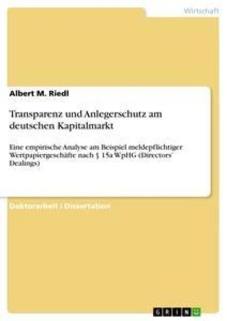 Produktbild: Transparenz und Anlegerschutz am deutschen Kapitalmarkt