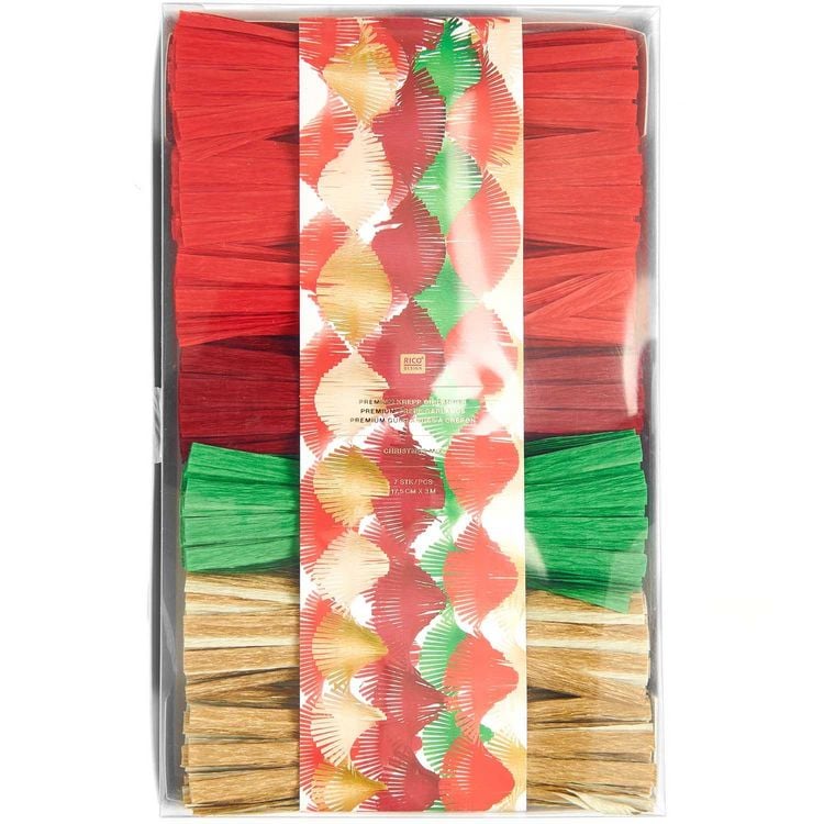 Produktbild: Krepp Girlanden, Weihnachtsmix,, 7 Stk, 17,5 cm x 3 m, inkl. 2 m Kordel