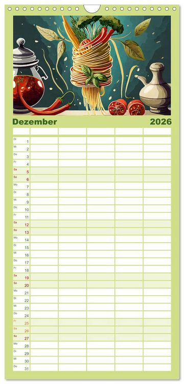 Produktbild: Familienplaner 2026 - Nudel Varianten mit 5 Spalten (Wandkalender, 21 x 45 cm) CALVENDO