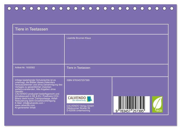 Produktbild: Tiere in Teetassen (Tischkalender 2026 DIN A5 quer), CALVENDO Monatskalender