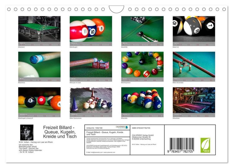 Produktbild: Freizeit Billard - Queue, Kugeln, Kreide und Tisch (Wandkalender 2026 DIN A4 quer), CALVENDO Monatskalender