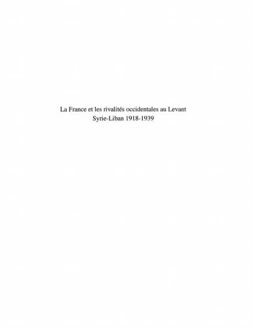 Produktbild: France et les rivalites occidentales au levant