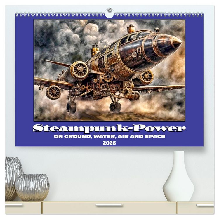Produktbild: Steampunk power on ground, water, air and space (High Quality Premium Wall Calendar 2026 DIN A2 landscape),CALVENDO 12 Month Wall Calendar