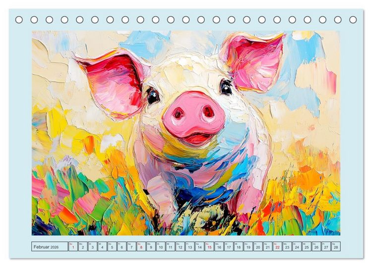 Produktbild: Lustiges Borstenvieh. Zauberhafte Schweinchen im &Ouml;lgem&auml;lde-Stil (Tischkalender 2026 DIN A5 quer), CALVENDO Monatskalender