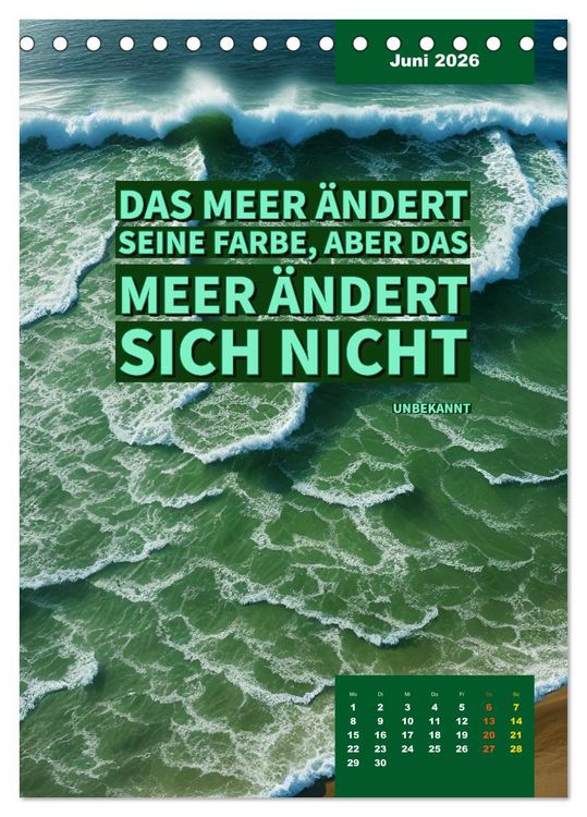 Produktbild: Verr&uuml;ckt nach MEER - Wellen - Strand - Zitate (Tischkalender 2026 DIN A5 hoch), CALVENDO Monatskalender