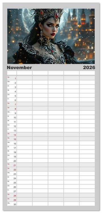 Produktbild: Familienplaner 2026 - Goth Fantasie mit 5 Spalten (Wandkalender, 21 x 45 cm) CALVENDO