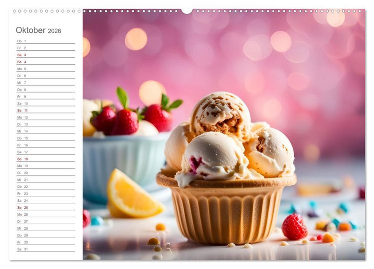 Produktbild: K&ouml;stliche Versuchung - Der zuckers&uuml;&szlig;e Eiscreme Geburtstagskalender mit erfrischenden KI Eisgen&uuml;ssen (Wandkalender 2026 DIN A2 quer), CALVENDO Monatskalender