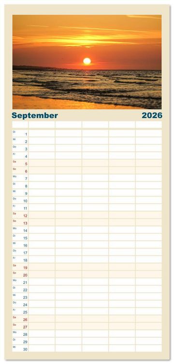 Produktbild: Familienplaner 2026 - Am Strand von Juist mit 5 Spalten (Wandkalender, 21 x 45 cm) CALVENDO