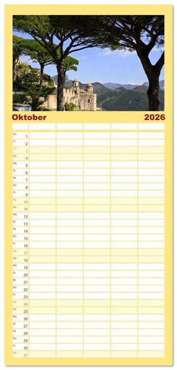 Produktbild: Familienplaner 2026 - Sehnsuchtsort Amalfik&uuml;ste mit 5 Spalten (Wandkalender, 21 x 45 cm) CALVENDO