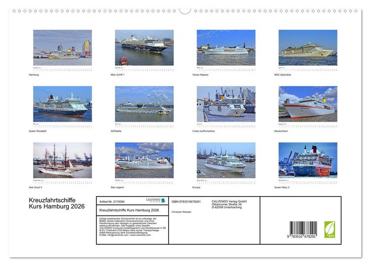 Produktbild: Kreuzfahrtschiffe Kurs Hamburg 2026 (hochwertiger Premium Wandkalender 2026 DIN A2 quer), Kunstdruck in Hochglanz