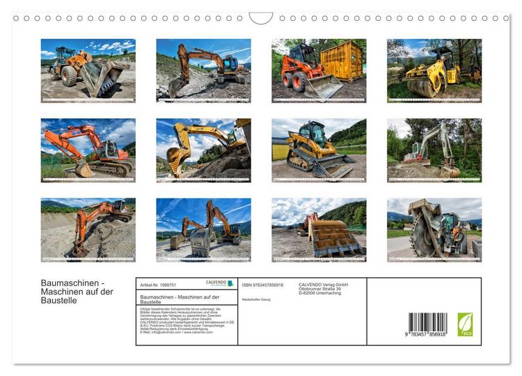 Produktbild: Baumaschinen - Maschinen auf der Baustelle (Wandkalender 2026 DIN A3 quer), CALVENDO Monatskalender
