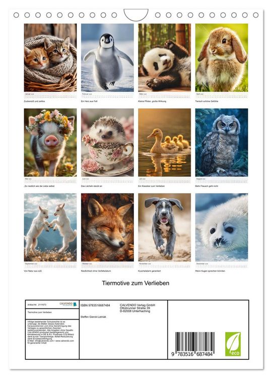 Produktbild: Tiermotive zum Verlieben (Wandkalender 2026 DIN A4 hoch), CALVENDO Monatskalender