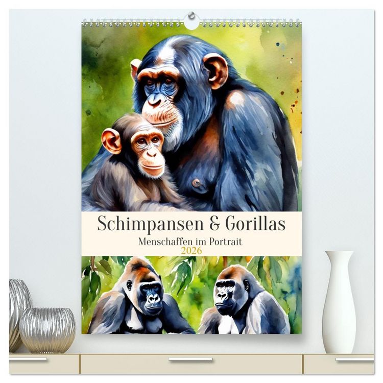Produktbild: Schimpansen & Gorillas (hochwertiger Premium Wandkalender 2026 DIN A2 hoch), Kunstdruck in Hochglanz