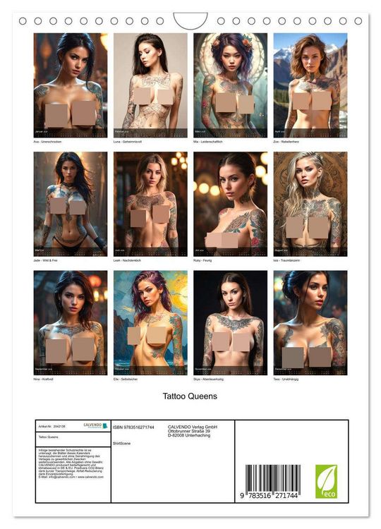 Produktbild: Tattoo Queens (Wandkalender 2026 DIN A4 hoch), CALVENDO Monatskalender