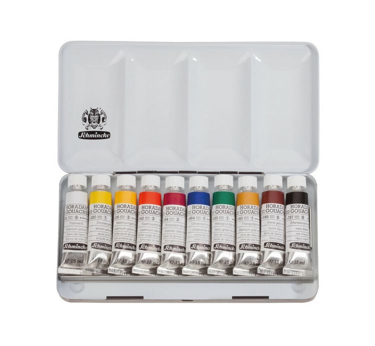 Produktbild: Schmincke Akademie Gouachefarben, Metallkasten, 10 x 15 ml Tuben
