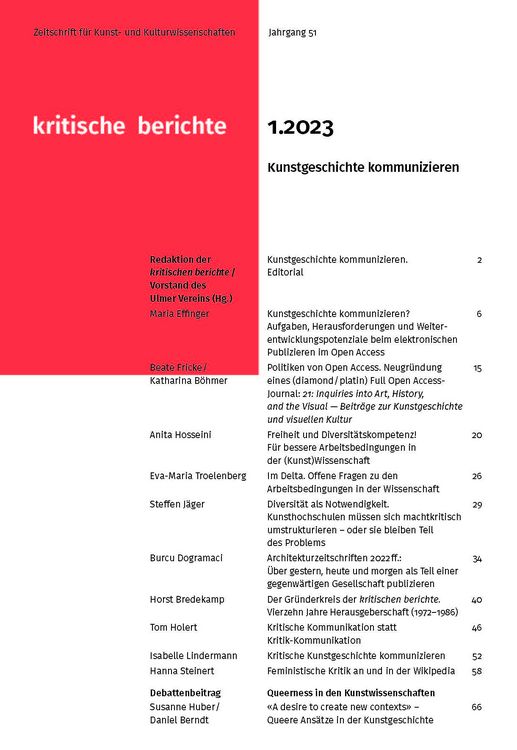 Produktbild: Kritische Berichte : Zeitschrift f&uuml;r Kunst- und Kulturwissenschaften / Jahrgang 51, Heft 1.2023