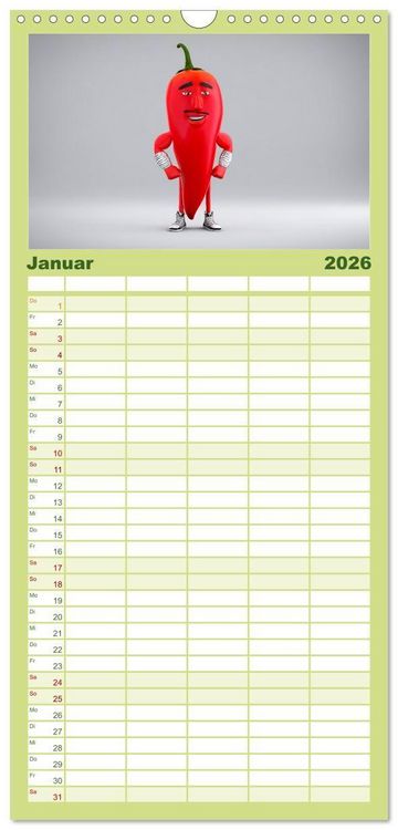 Produktbild: Familienplaner 2026 - Vegane Power - Kalender f&uuml;r Veganer, Vegetarier und alle Pflanzenfans mit 5 Spalten (Wandkalender, 21 x 45 cm) CALVENDO