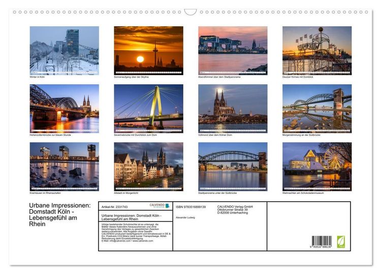 Produktbild: Urbane Impressionen: Domstadt K&ouml;ln - Lebensgef&uuml;hl am Rhein (Wandkalender 2027 DIN A2 quer), CALVENDO Monatskalender