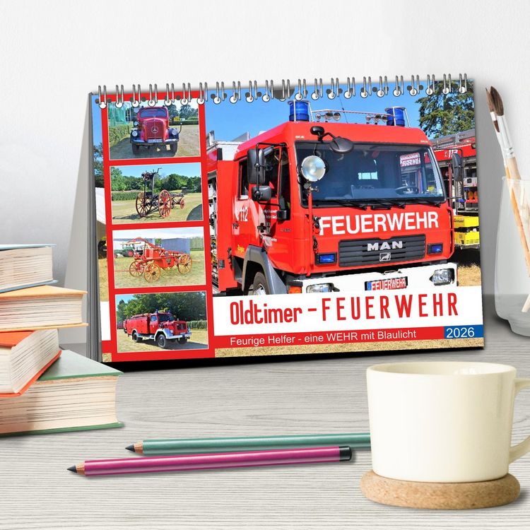 Produktbild: Oldtimer-FEUERWEHR (Tischkalender 2026 DIN A5 quer), CALVENDO Monatskalender