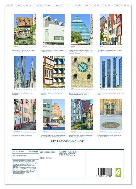 Produktbild: Ulm Fassaden der Stadt (hochwertiger Premium Wandkalender 2026 DIN A2 hoch), Kunstdruck in Hochglanz