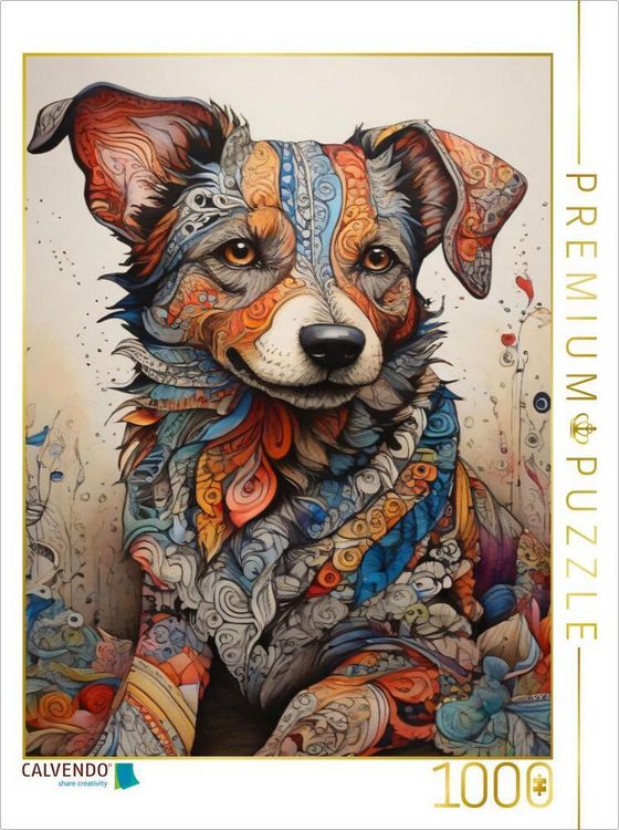 Produktbild: CALVENDO Puzzle Hund, Tier, Haustier, zentangle, bunt, farbenfroh, Fantasie, Kinderzimmer, Kinder, | 1000 Teile Lege-Gr&ouml;&szlig;e 64x48cm Foto-Puzzle f&uuml;r gl&uuml;