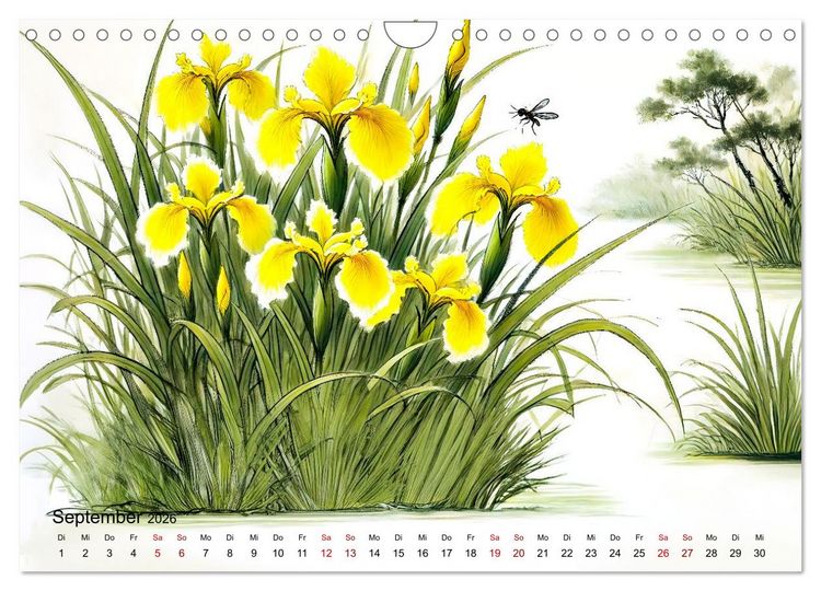 Produktbild: Bl&uuml;tentanz und Fl&uuml;gelschlag - Im Stile chinesischer Tuschmalerei (Wandkalender 2026 DIN A4 quer), CALVENDO Monatskalender