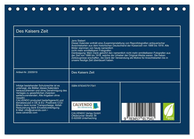 Produktbild: Des Kaisers Zeit (Tischkalender 2026 DIN A5 quer), CALVENDO Monatskalender