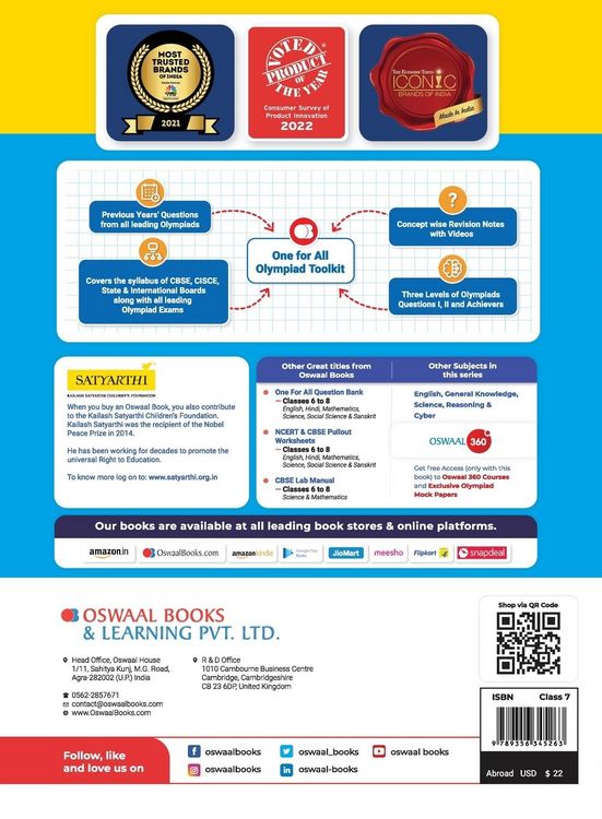 Produktbild: Oswaal One For All Olympiad Previous Years' Solved Papers, Class-7 Science Book (For 2023 Exam)