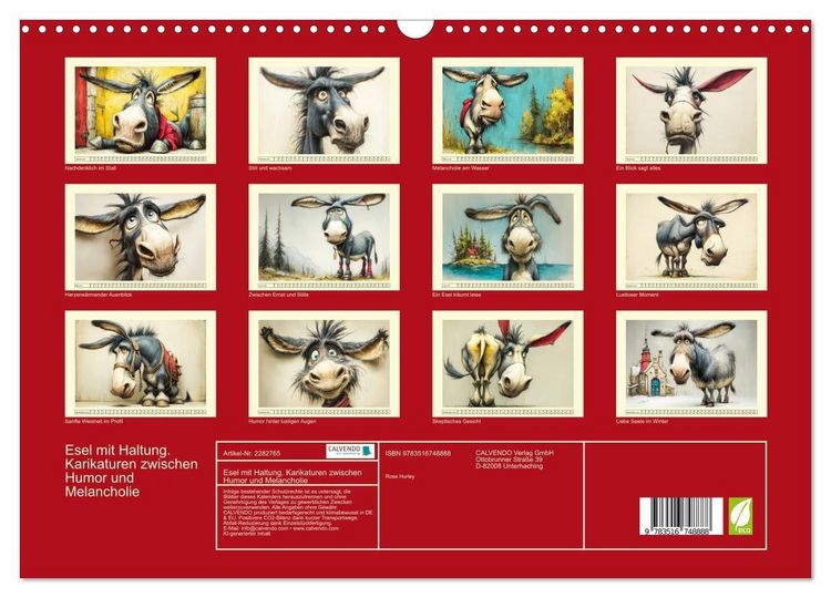 Produktbild: Esel mit Haltung. Karikaturen zwischen Humor und Melancholie (Wandkalender 2026 DIN A3 quer), CALVENDO Monatskalender