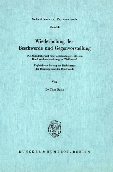 Produktbild: Wiederholung der Beschwerde und Gegenvorstellung.