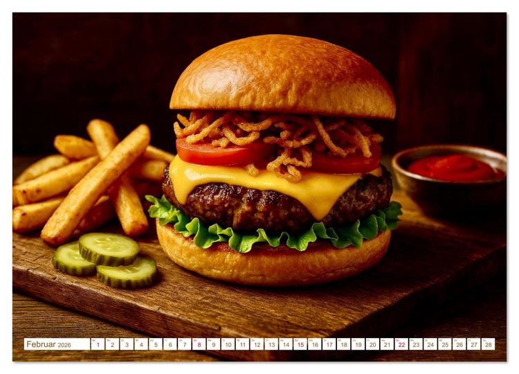 Produktbild: Leckere Burger (hochwertiger Premium Wandkalender 2026 DIN A2 quer), Kunstdruck in Hochglanz