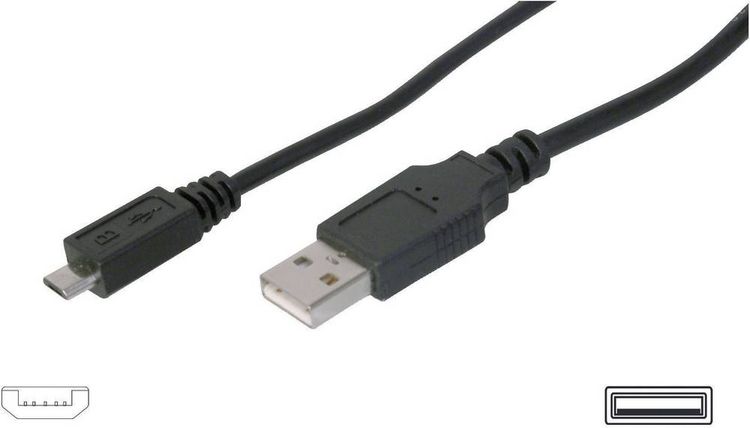 Produktbild: Digitus USB-Kabel USB 2.0 USB-A Stecker, USB-Micro-B Stecker 1.80m Schwarz AK-300110-018-S