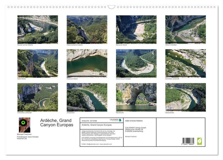 Produktbild: Ard&egrave;che, Grand Canyon Europas (Wandkalender 2026 DIN A2 quer), CALVENDO Monatskalender