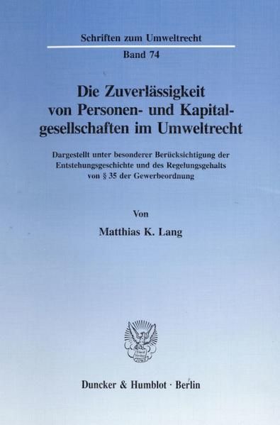 Produktbild: Die Zuverl&auml;ssigkeit von Personen- und Kapitalgesellschaften im Umweltrecht.