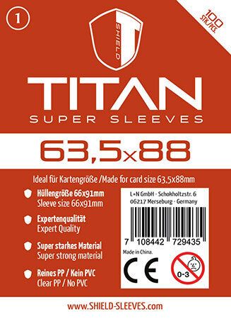Produktbild: Shield Titan 1 - 100 Super Sleeves f&uuml;r Kartengr&ouml;&szlig;e 63,5 x 88 mm