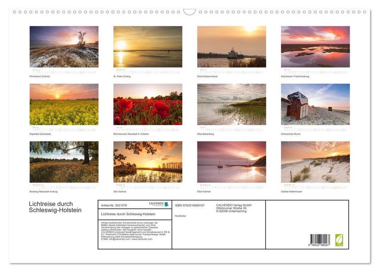 Produktbild: Lichtreise durch Schleswig-Holstein (Wandkalender 2026 DIN A2 quer), CALVENDO Monatskalender
