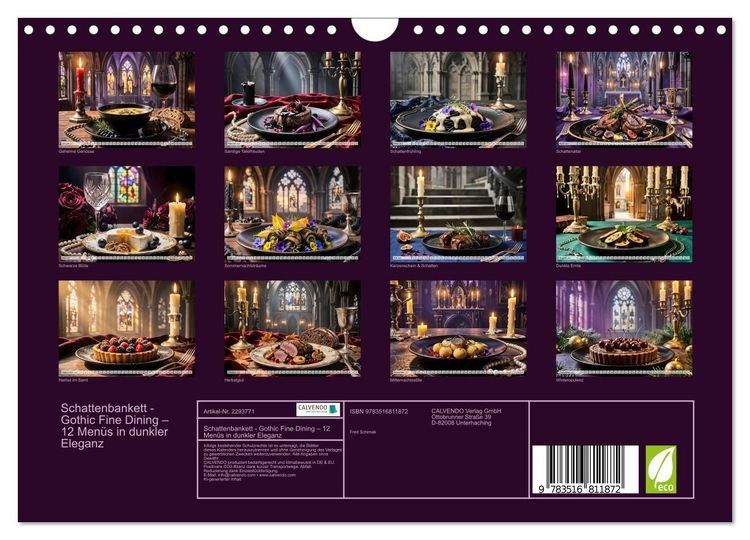 Produktbild: Schattenbankett - Gothic Fine Dining &ndash; 12 Men&uuml;s in dunkler Eleganz (Wandkalender 2027 DIN A4 quer), CALVENDO Monatskalender