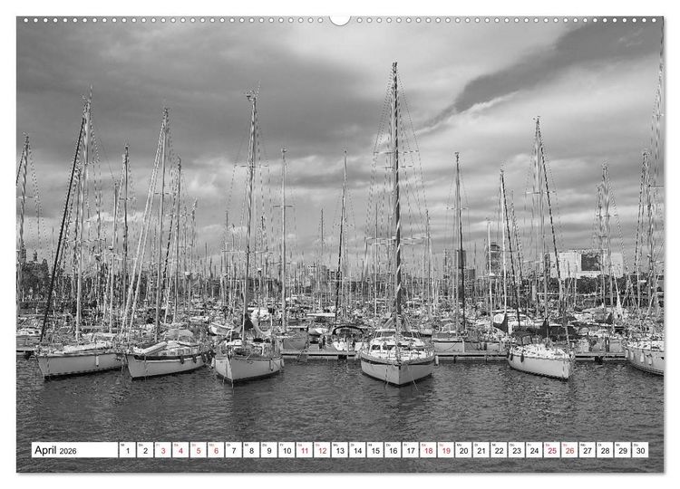 Produktbild: Barcelona Schwarz / Wei&szlig; Impressionen (Wandkalender 2026 DIN A2 quer), CALVENDO Monatskalender