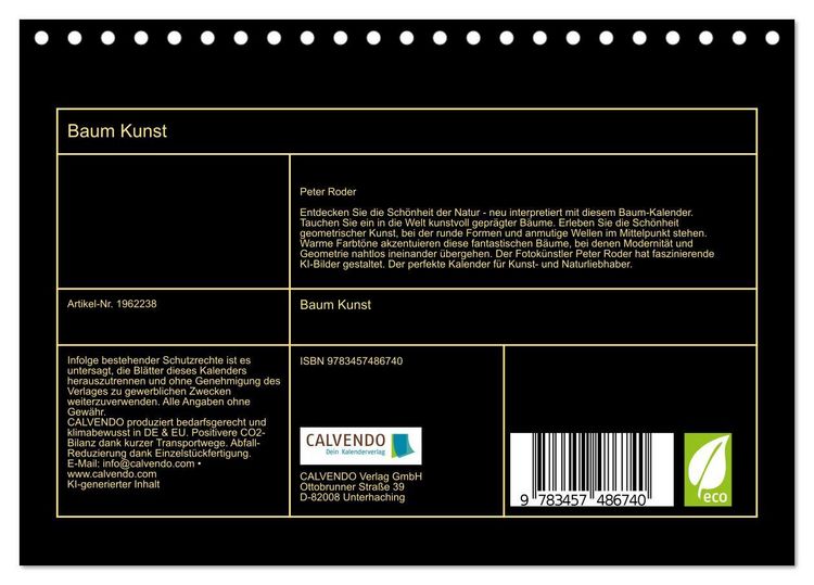 Produktbild: Baum Kunst (Tischkalender 2026 DIN A5 quer), CALVENDO Monatskalender