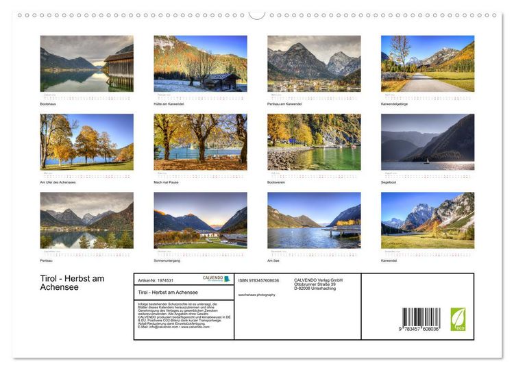 Produktbild: Tirol - Herbst am Achensee (Wandkalender 2026 DIN A2 quer), CALVENDO Monatskalender