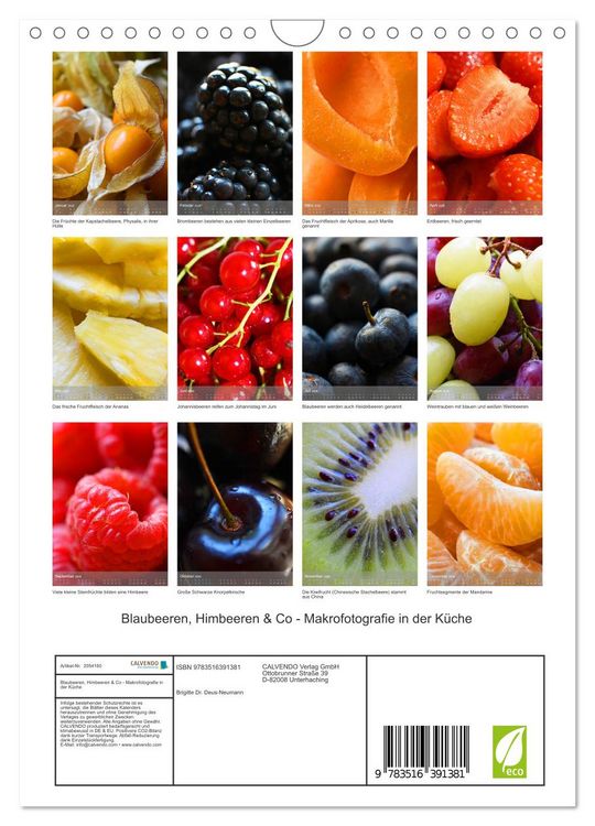 Produktbild: Blaubeeren, Himbeeren & Co - Makrofotografie in der K&uuml;che (Wandkalender 2026 DIN A4 hoch), CALVENDO Monatskalender