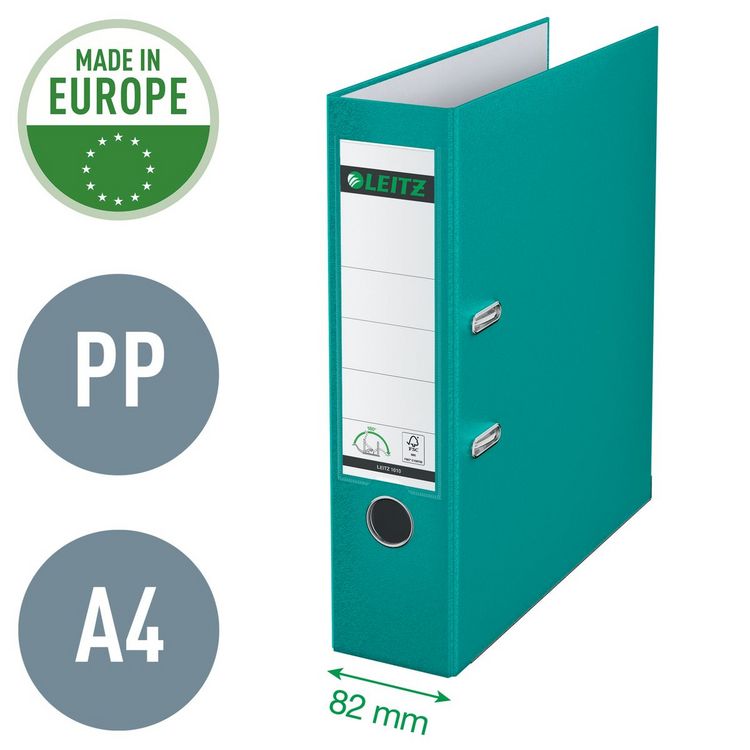 Produktbild: LEITZ Plastikordner 180&deg; t&uuml;rkis DIN A4 R&uuml;ckenbreite 8cm