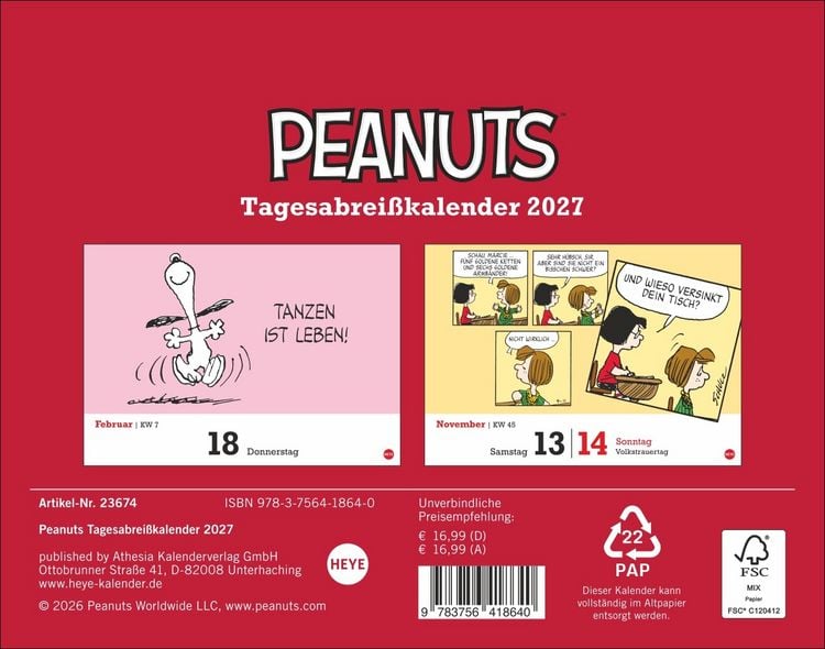 Produktbild: Peanuts Tagesabrei&szlig;kalender 2027