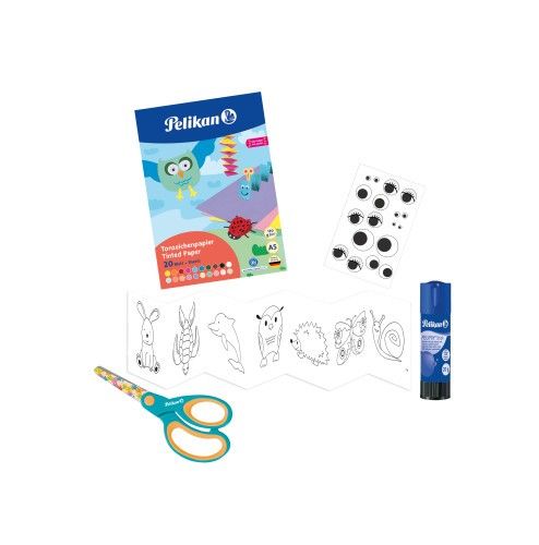 Produktbild: Pelikan Bastel Set: Schere, Klebestift, Tonzeichenkarton, Wackelaugen, Bastelvorlagen
