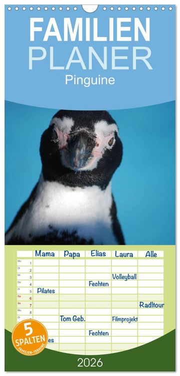 Produktbild: Familienplaner 2026 - Pinguine 2026 mit 5 Spalten (Wandkalender, 21 x 45 cm) CALVENDO