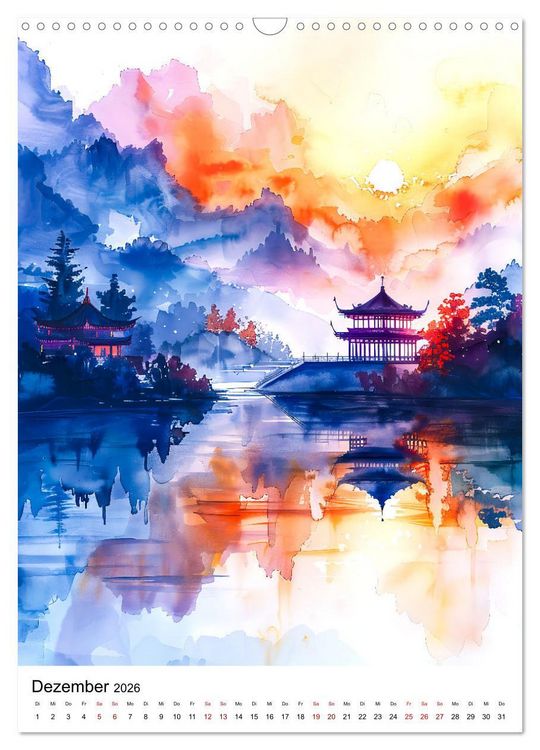 Produktbild: China in Wasserfarben - Idyllische Reise durch Traumlandschaften (Wandkalender 2026 DIN A3 hoch), CALVENDO Monatskalender